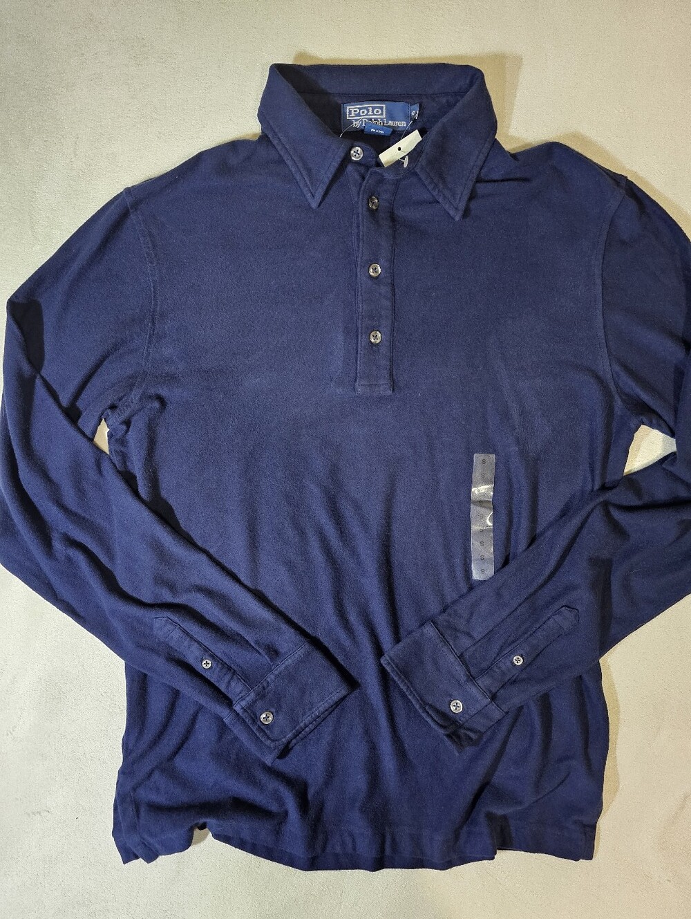 NWT Polo Ralph Lauren Navy Viscose Stretch Long Sleeve Polo Shirt Small